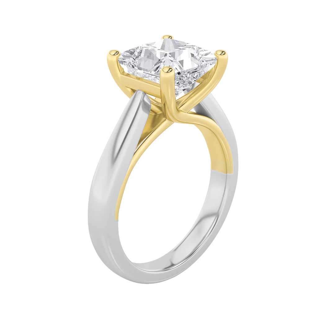 1Cttw Princess Shaped Lab Grown Diamond (F/VS) Two Tone Cathedral Shank Engagement Ring in 14K Gold
