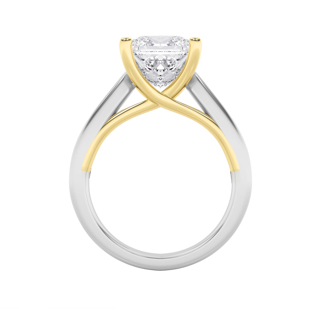 1Cttw Princess Shaped Lab Grown Diamond (F/VS) Two Tone Cathedral Shank Engagement Ring in 14K Gold