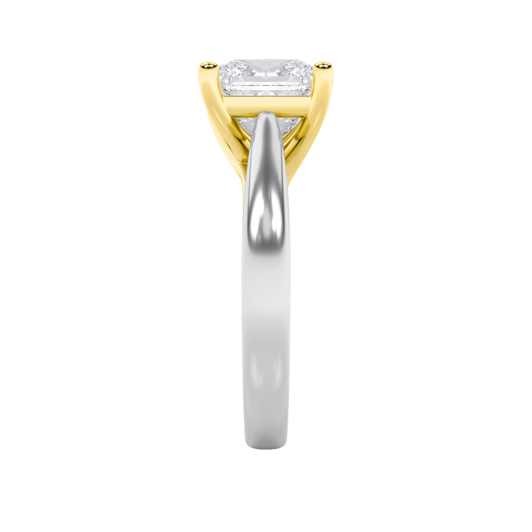 1Cttw Princess Shaped Lab Grown Diamond (F/VS) Two Tone Cathedral Shank Engagement Ring in 14K Gold