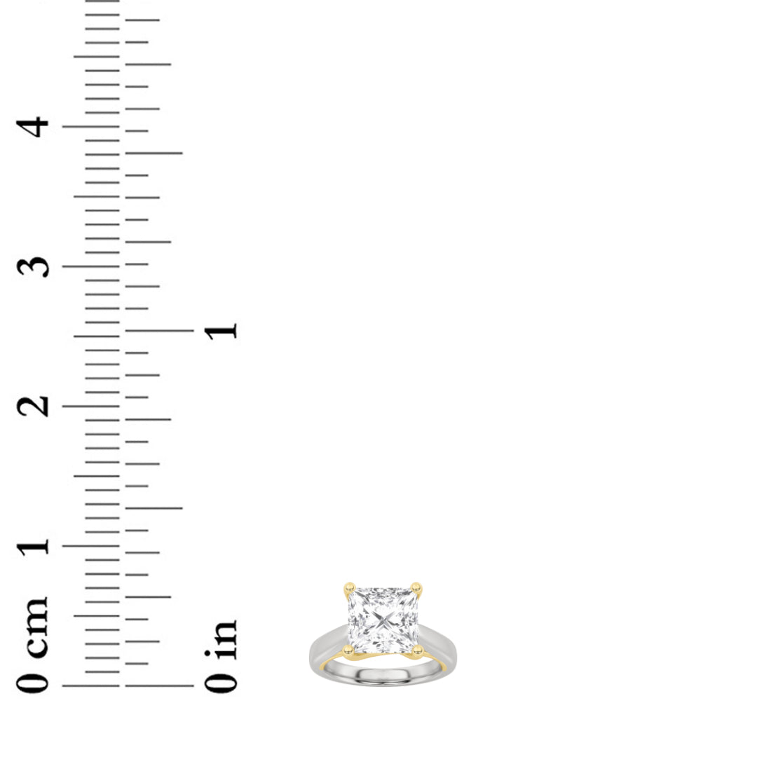 1Cttw Princess Shaped Lab Grown Diamond (F/VS) Two Tone Cathedral Shank Engagement Ring in 14K Gold