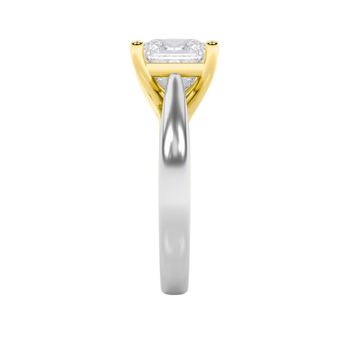 2Cttw Princess Shaped Lab Grown Diamond (G/VS) Two Tone Cathedral Shank Engagement Ring in 14K Gold