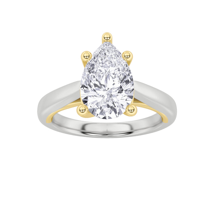1Cttw Pear Shaped Lab Grown Diamond (F/VS) Two Tone Cathedral Shank Engagement Ring in 14K Gold