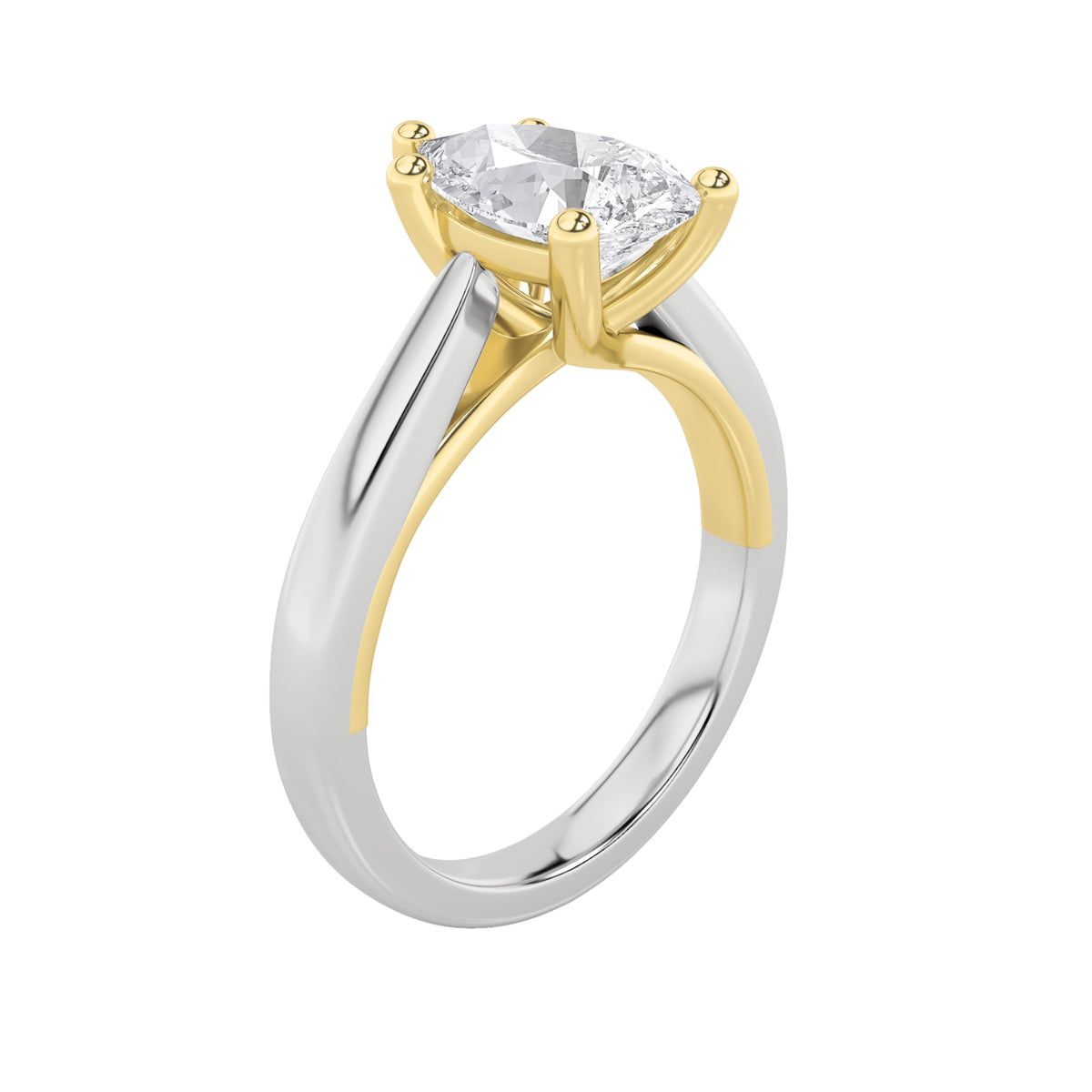 1Cttw Pear Shaped Lab Grown Diamond (F/VS) Two Tone Cathedral Shank Engagement Ring in 14K Gold