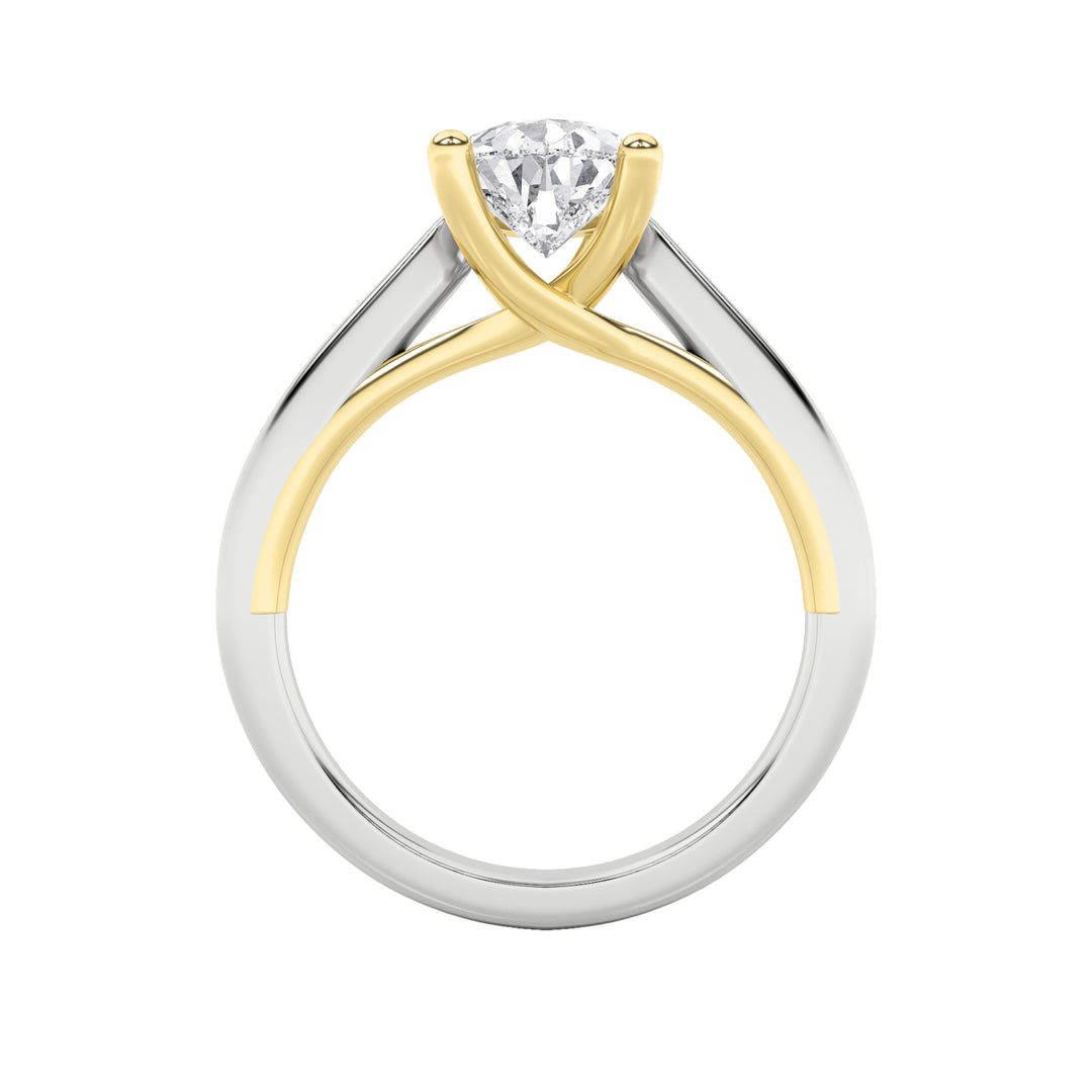 1Cttw Pear Shaped Lab Grown Diamond (F/VS) Two Tone Cathedral Shank Engagement Ring in 14K Gold