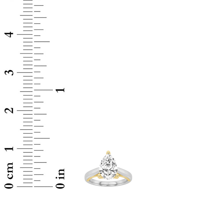 1Cttw Pear Shaped Lab Grown Diamond (F/VS) Two Tone Cathedral Shank Engagement Ring in 14K Gold