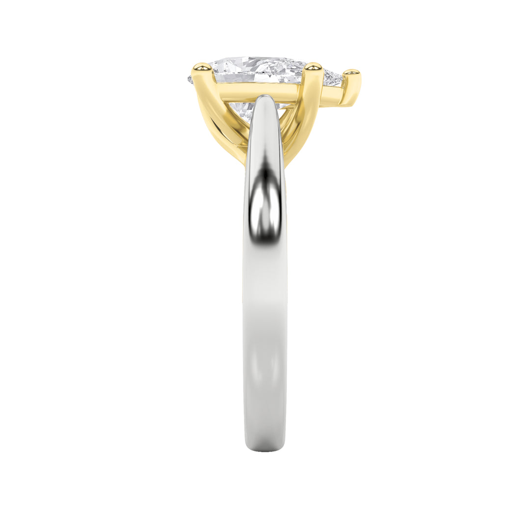 2Cttw Pear Shaped Lab Grown Diamond (F/VS) Two Tone Cathedral Shank Engagement Ring in 14K Gold