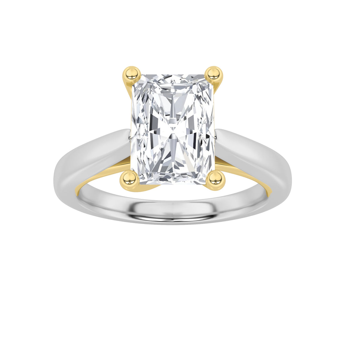 1Cttw Radiant Shaped Lab Grown Diamond (F/VS) TwoTone Cathedral Shank Engagement Ring in 14K Gold