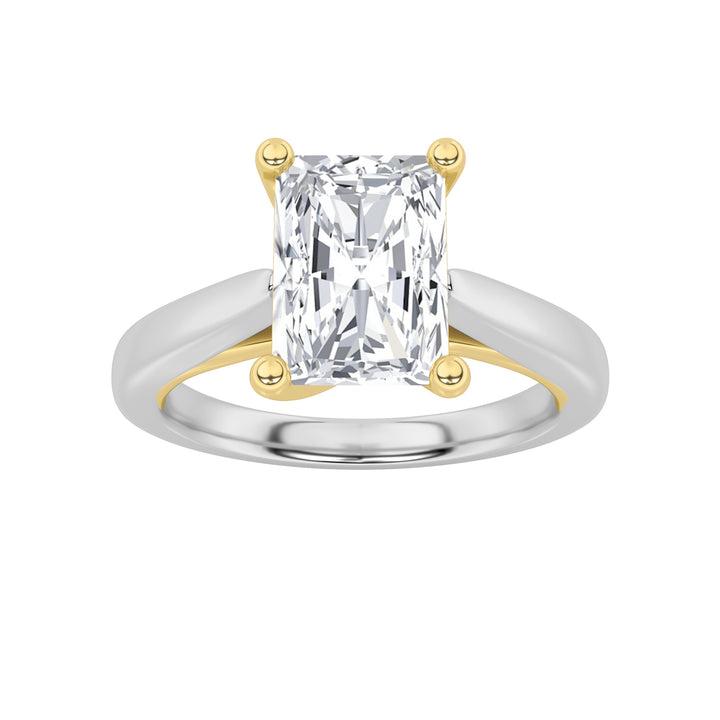 1Cttw Radiant Shaped Lab Grown Diamond (F/VS) TwoTone Cathedral Shank Engagement Ring in 14K Gold