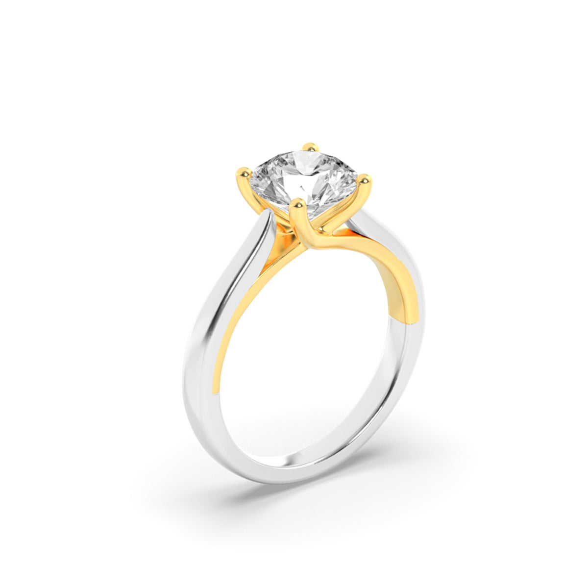 1Cttw Round Shaped Lab Grown Diamond (F/VS) Two Tone Cathedral Shank Engagement Ring in 14K Gold