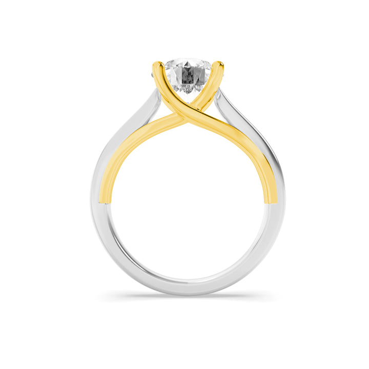 2.5Cttw Round Shaped Lab Grown Diamond (G/VS) TwoTone Cathedral Shank Engagement Ring in 14K Gold