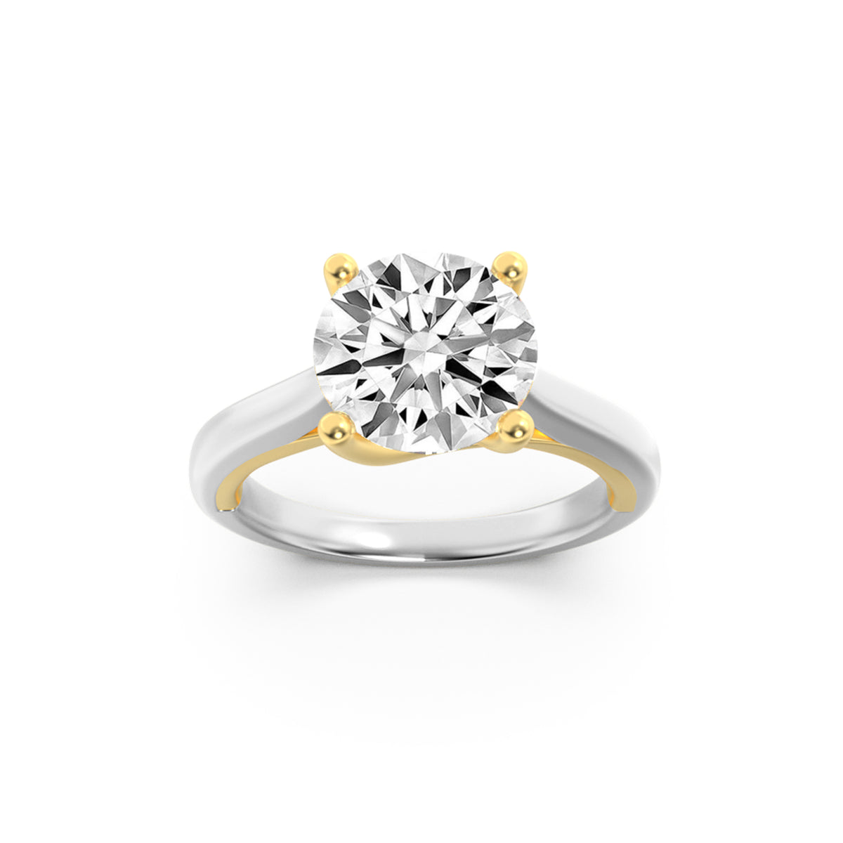 3Cttw Round Shaped Lab Grown Diamond (F/VS) Two Tone Cathedral Shank Engagement Ring in 14K Gold