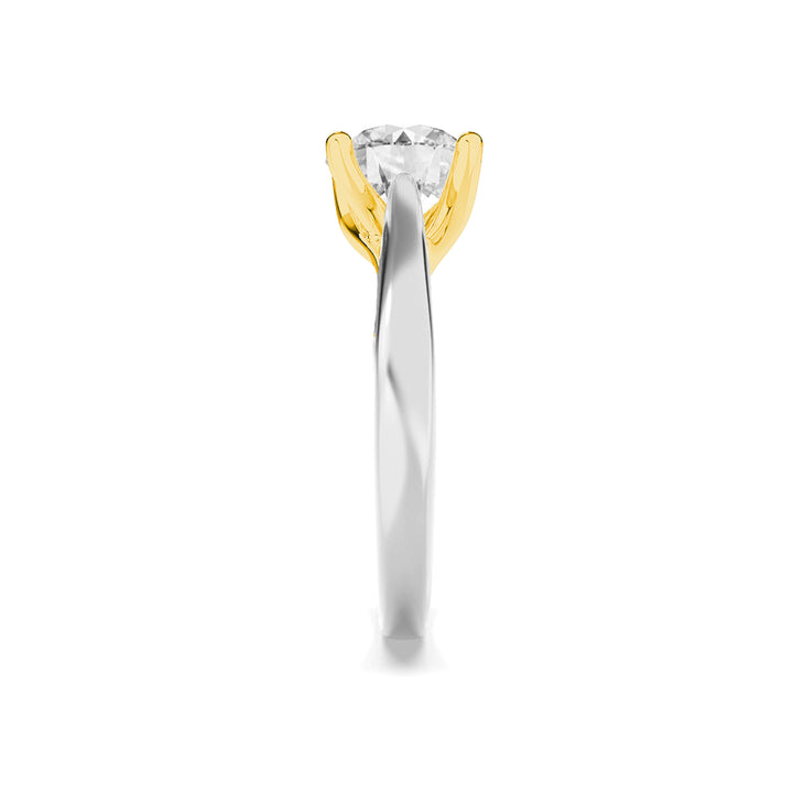 3Cttw Round Shaped Lab Grown Diamond (F/VS) Two Tone Cathedral Shank Engagement Ring in 14K Gold
