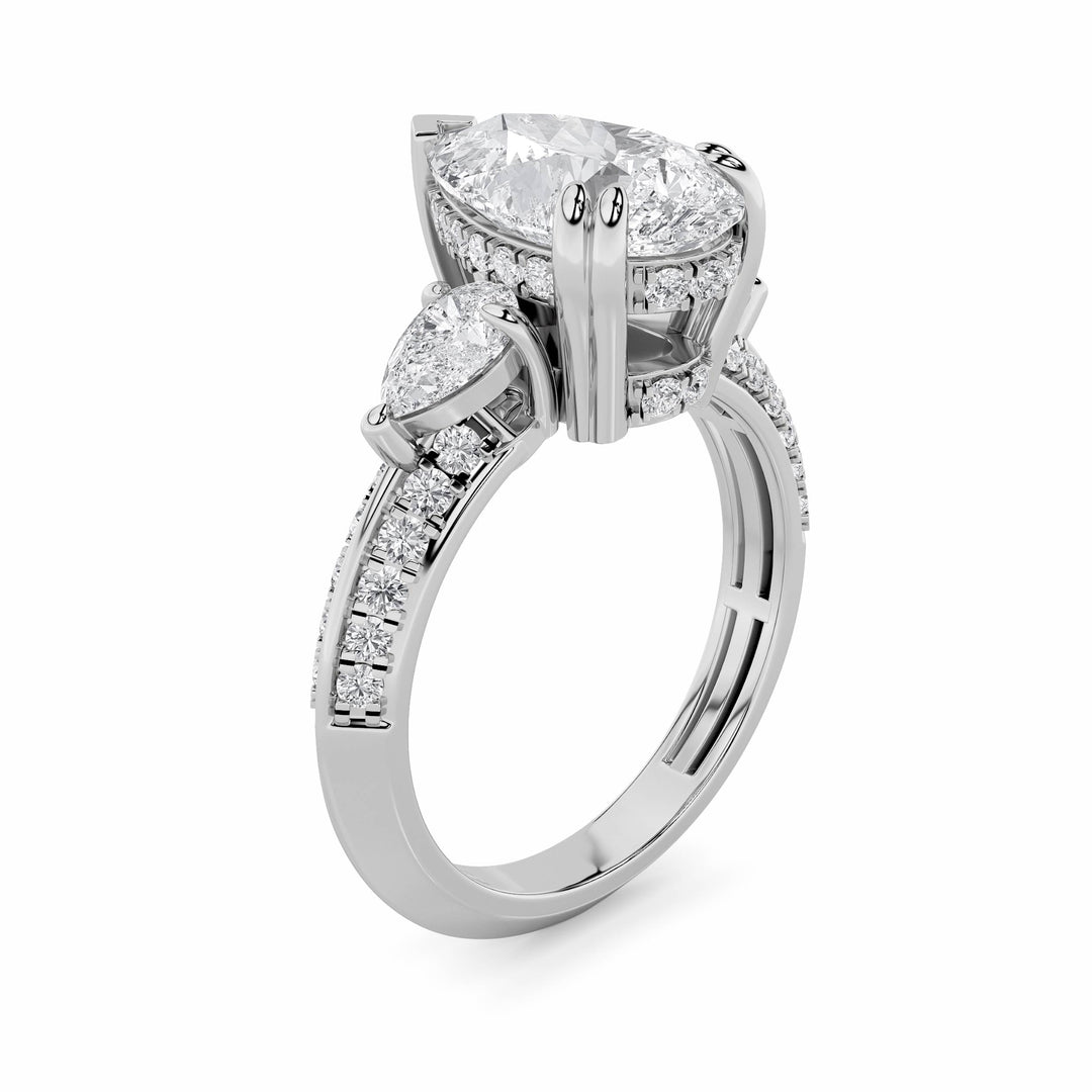 3.5Cttw Pear Shaped Lab Grown Diamond (G/VS) Three Stone Accented Engagement Ring in 14K Gold