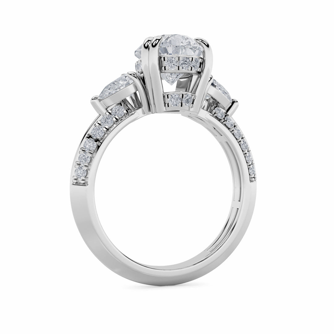 3.5Cttw Pear Shaped Lab Grown Diamond (G/VS) Three Stone Accented Engagement Ring in 14K Gold