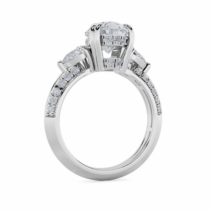 3.5Cttw Pear Shaped Lab Grown Diamond (G/VS) Three Stone Accented Engagement Ring in 14K Gold
