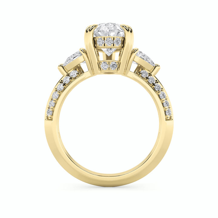 3.5Cttw Pear Shaped Lab Grown Diamond (F/VS) Three Stone Accented Engagement Ring in 14K Gold