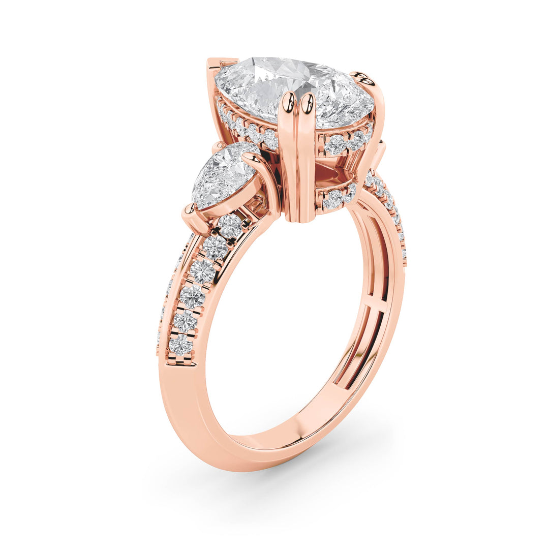 3.5Cttw Pear Shaped Lab Grown Diamond (F/VS) Three Stone Accented Engagement Ring in 14K Gold