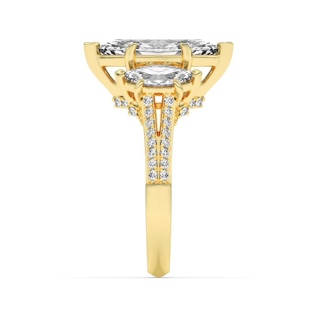 4Cttw Marquise Shaped Lab Grown Diamond (G/VS) Three Stone Accented Engagement Ring in 14K Gold