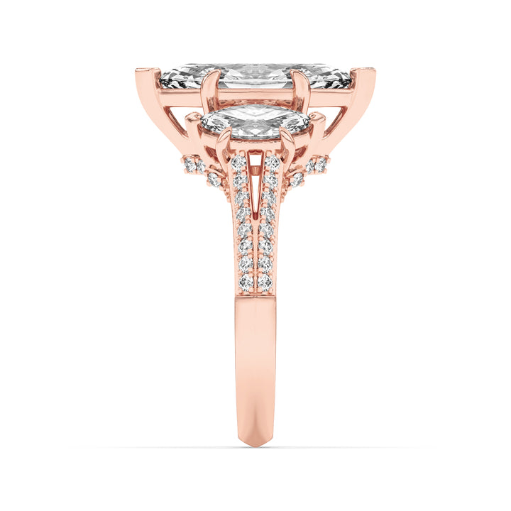 4Cttw Marquise Shaped Lab Grown Diamond (F/VS) Three Stone Accented Engagement Ring in 14K Gold