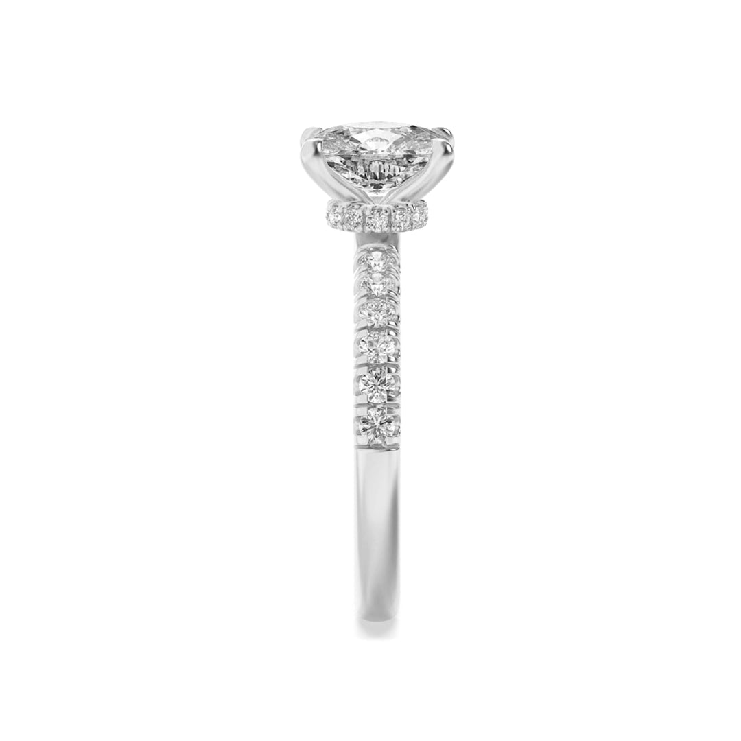 2Cttw Elongated Cushion Shaped Lab Grown Diamond (F/VVS) Hidden Halo Accented Ring in 14K Gold
