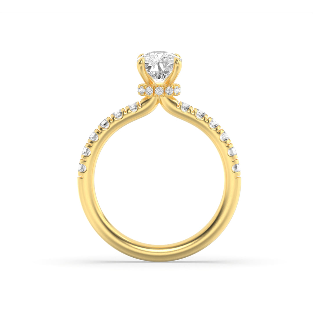3Cttw Elongated Cushion Shaped Lab Grown Diamond (F/VS) Classic Hidden Halo Accented Solitaire Engagement Ring in 14K Gold
