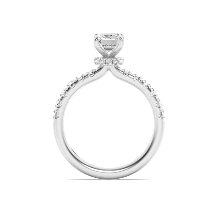 2Cttw Emerald Shaped Lab Grown Diamond (G/VS) Hidden Halo Accented Ring in 14K Gold