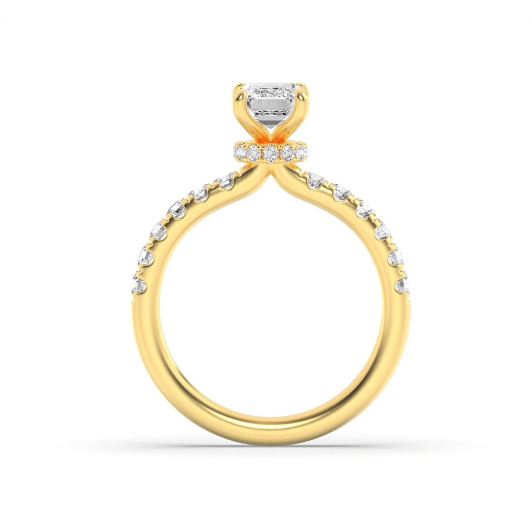 2Cttw Emerald Shaped Lab Grown Diamond (F/VS) Hidden Halo Accented Ring in 14K Gold