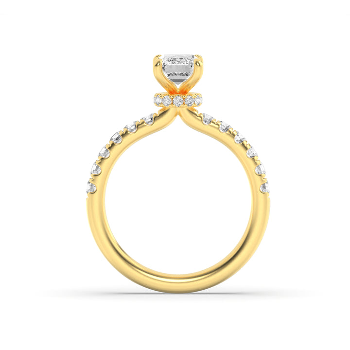 2Cttw Emerald Shaped Lab Grown Diamond (F/VS) Hidden Halo Accented Ring in 14K Gold