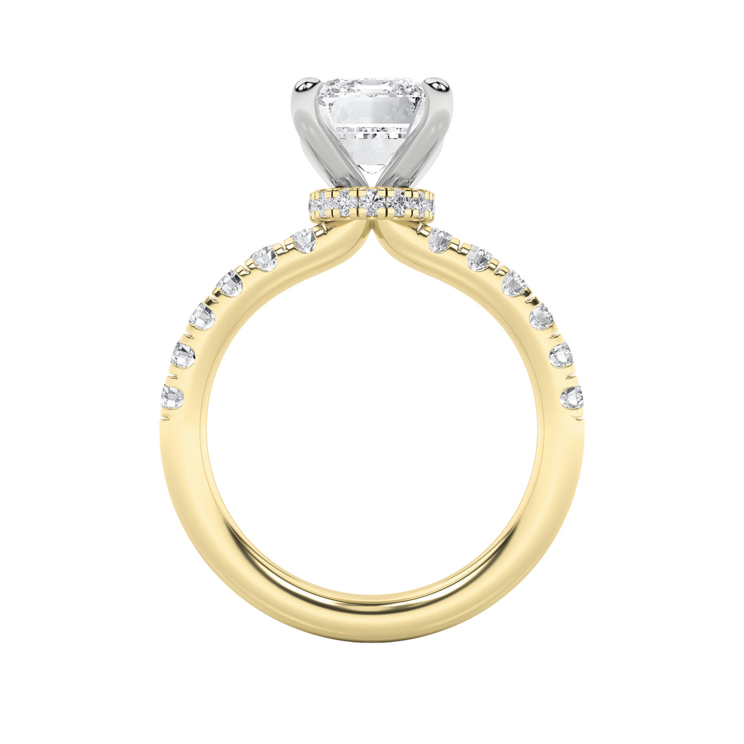 2Cttw Emerald Shaped Lab Grown Diamond (F/VVS) Hidden Halo Accented Ring in 14K Gold