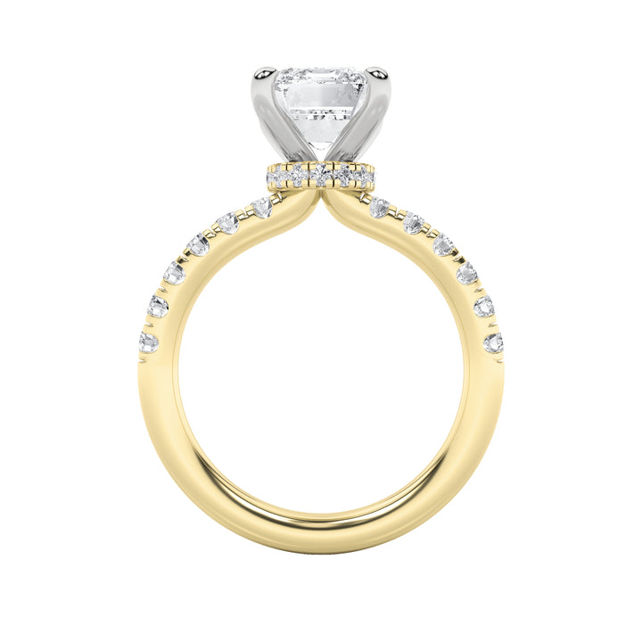 2Cttw Emerald Shaped Lab Grown Diamond (F/VVS) Hidden Halo Accented Ring in 14K Gold