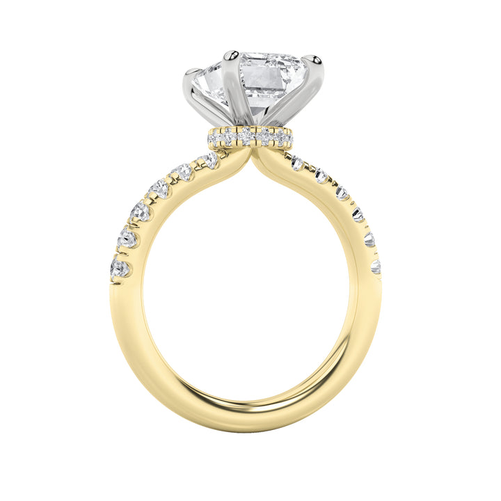 2Cttw Emerald Shaped Lab Grown Diamond (F/VVS) Hidden Halo Accented Ring in 14K Gold