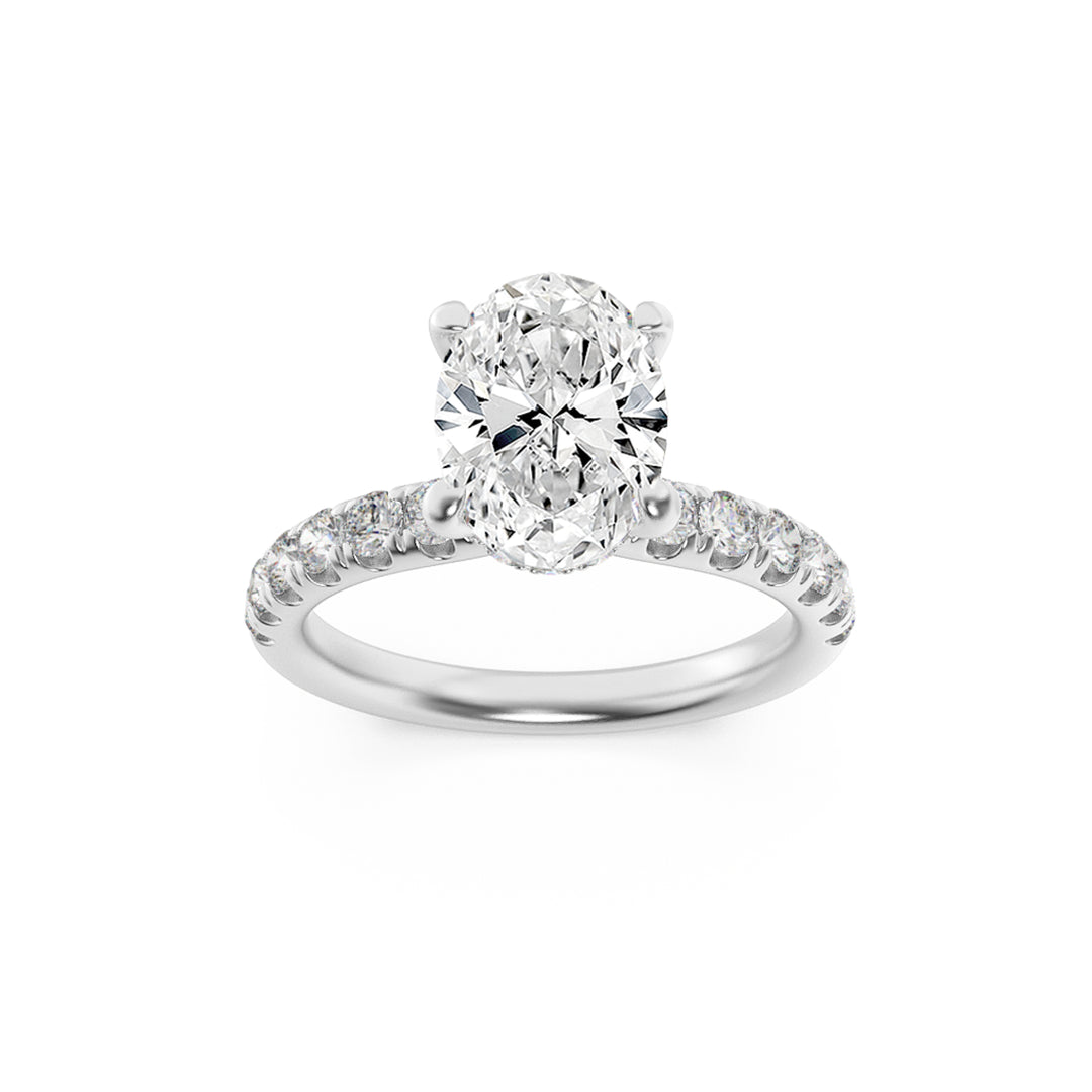 2Cttw Oval Shaped Lab Grown Diamond (G/VS) HiddenHalo Accented Ring in 14K Gold