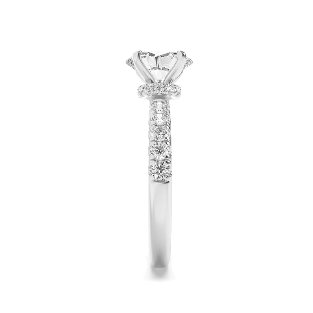 2Cttw Oval Shaped Lab Grown Diamond (G/VS) HiddenHalo Accented Ring in 14K Gold