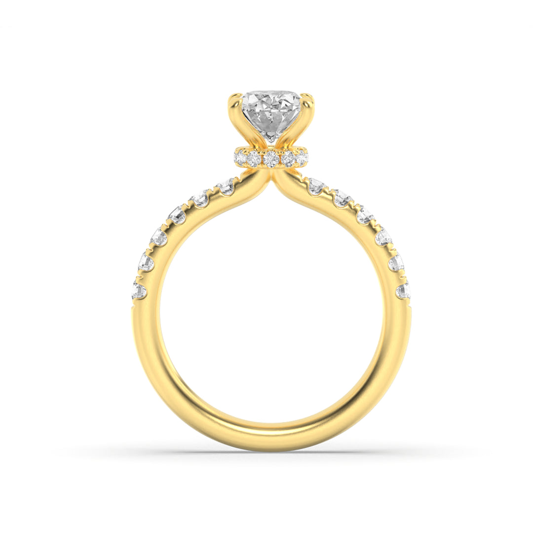 2Cttw Oval Shaped Lab Grown Diamond (F/VS) HiddenHalo Accented Ring in 14K Gold