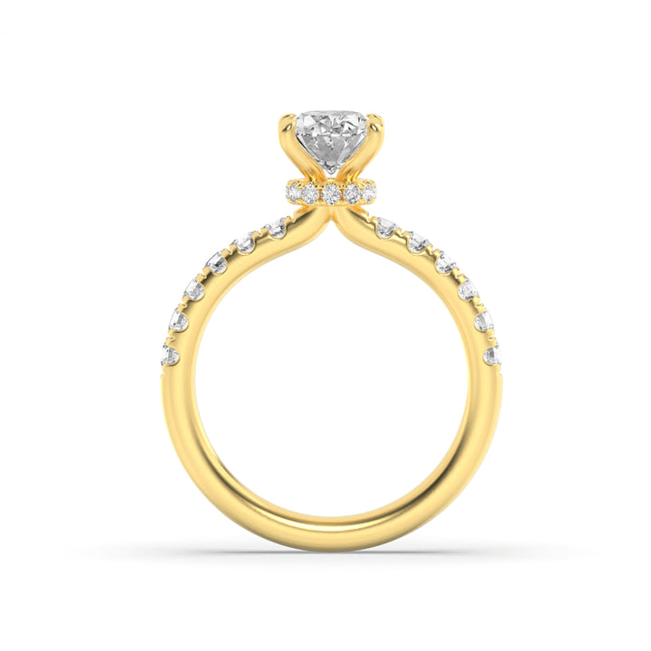 2Cttw Oval Shaped Lab Grown Diamond (F/VS) HiddenHalo Accented Ring in 14K Gold