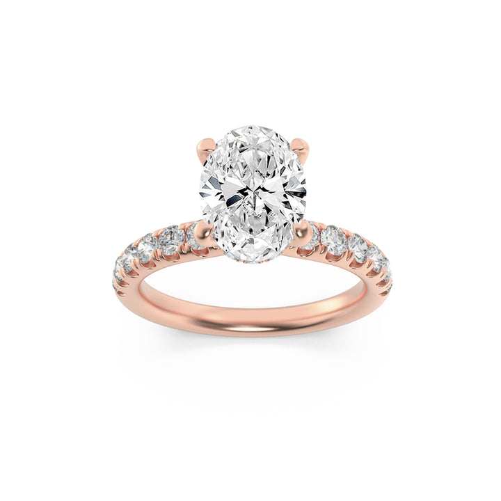 2Cttw Oval Shaped Lab Grown Diamond (F/VS) HiddenHalo Accented Ring in 14K Gold