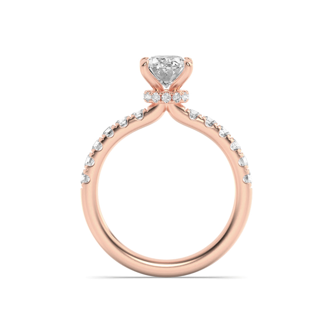2Cttw Oval Shaped Lab Grown Diamond (F/VS) HiddenHalo Accented Ring in 14K Gold