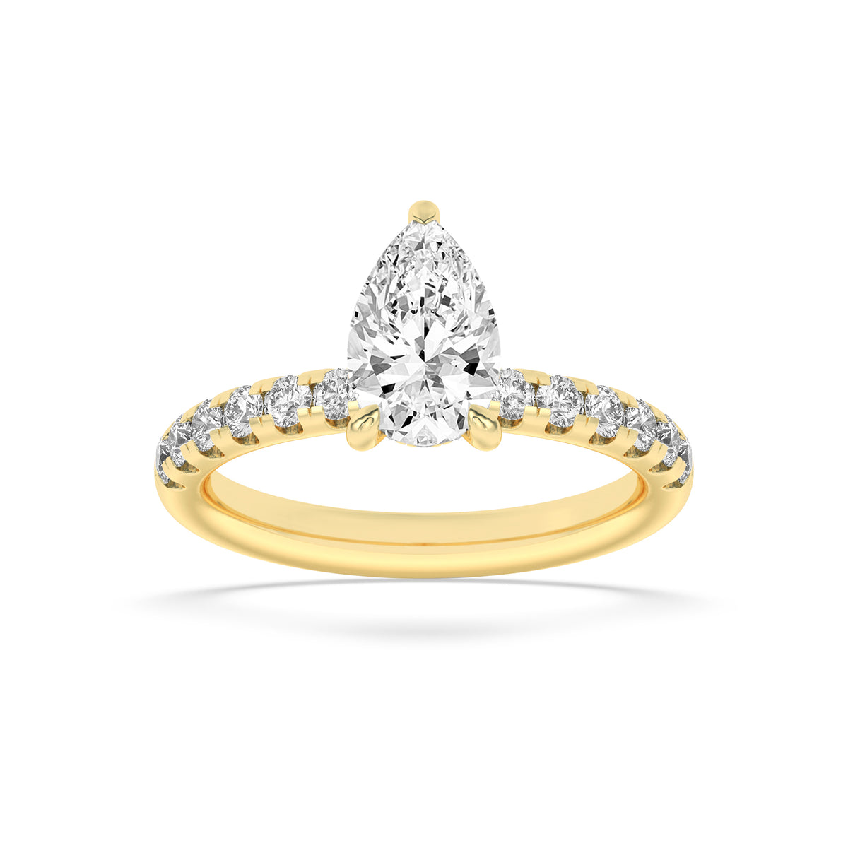 2Cttw Pear Shaped Lab Grown Diamond (F/VS) HiddenHalo Accented Ring in 14K Gold