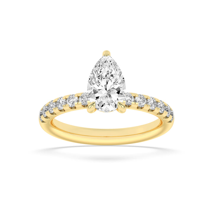 2Cttw Pear Shaped Lab Grown Diamond (F/VS) HiddenHalo Accented Ring in 14K Gold