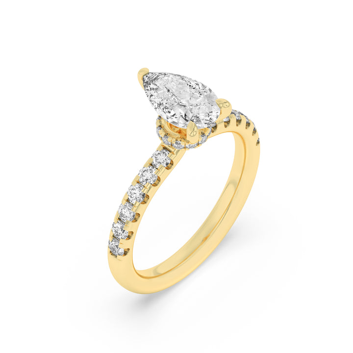 2Cttw Pear Shaped Lab Grown Diamond (F/VS) HiddenHalo Accented Ring in 14K Gold