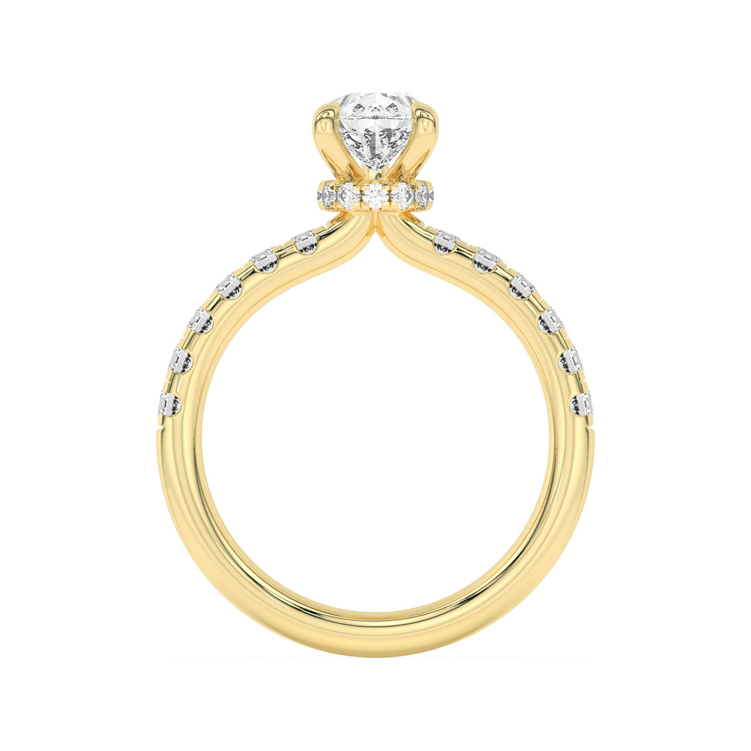 2Cttw Pear Shaped Lab Grown Diamond (F/VS) HiddenHalo Accented Ring in 14K Gold