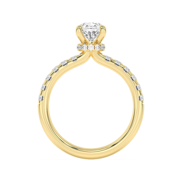 2Cttw Pear Shaped Lab Grown Diamond (F/VS) HiddenHalo Accented Ring in 14K Gold