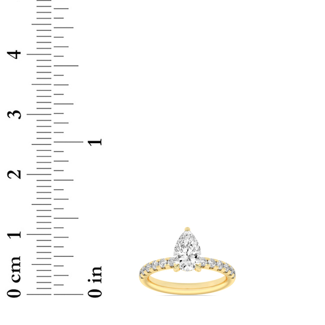 2Cttw Pear Shaped Lab Grown Diamond (F/VS) HiddenHalo Accented Ring in 14K Gold