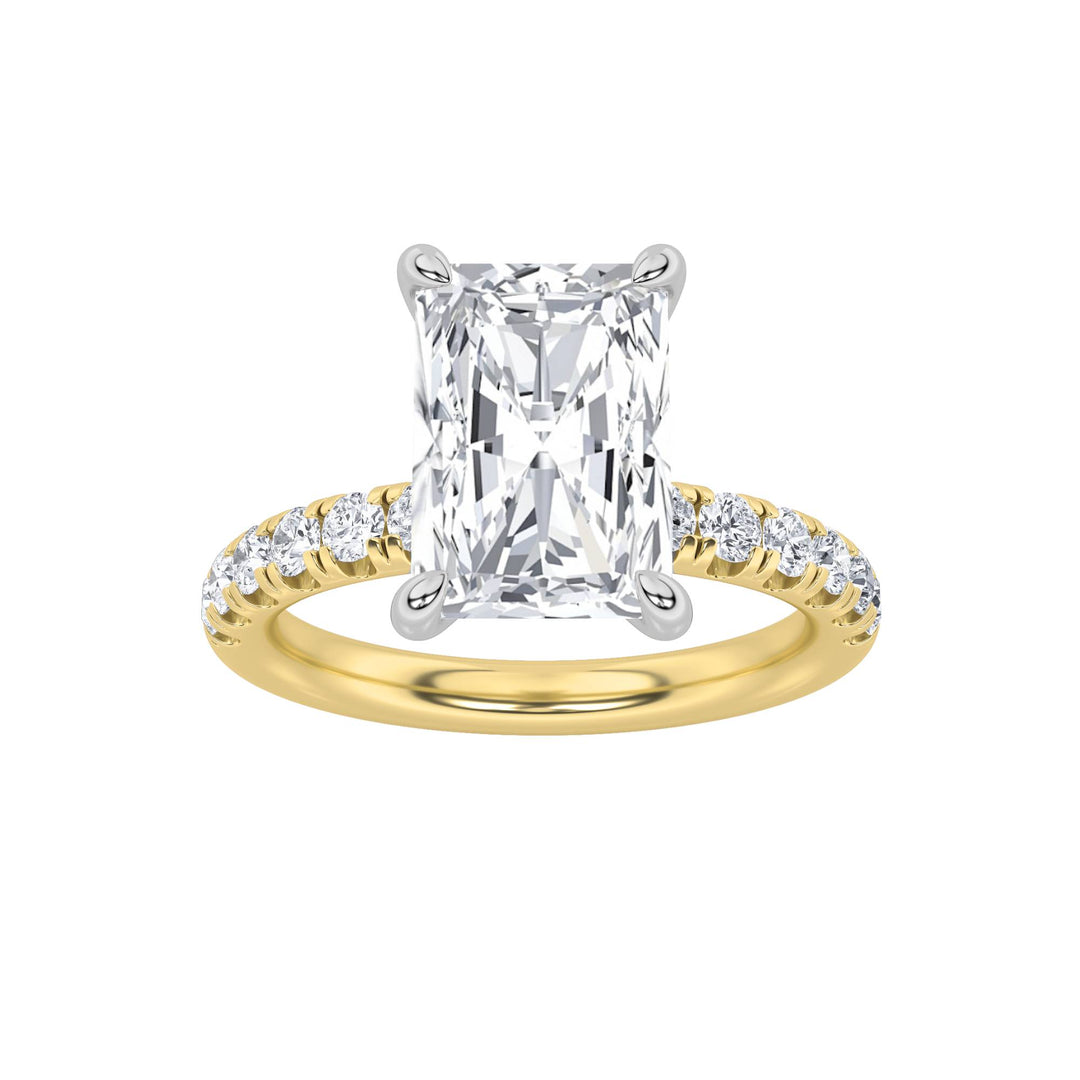 2Cttw Radiant Shaped Lab Grown Diamond (F/VVS) Hidden Halo Accented Ring in 14K Gold