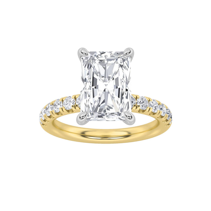 2Cttw Radiant Shaped Lab Grown Diamond (F/VVS) Hidden Halo Accented Ring in 14K Gold