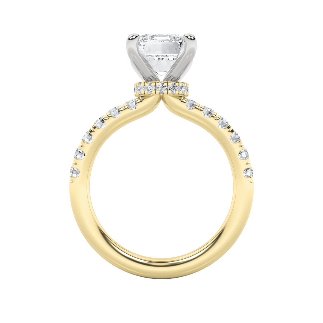 2Cttw Radiant Shaped Lab Grown Diamond (F/VVS) Hidden Halo Accented Ring in 14K Gold
