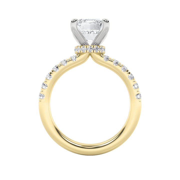 2Cttw Radiant Shaped Lab Grown Diamond (F/VVS) Hidden Halo Accented Ring in 14K Gold