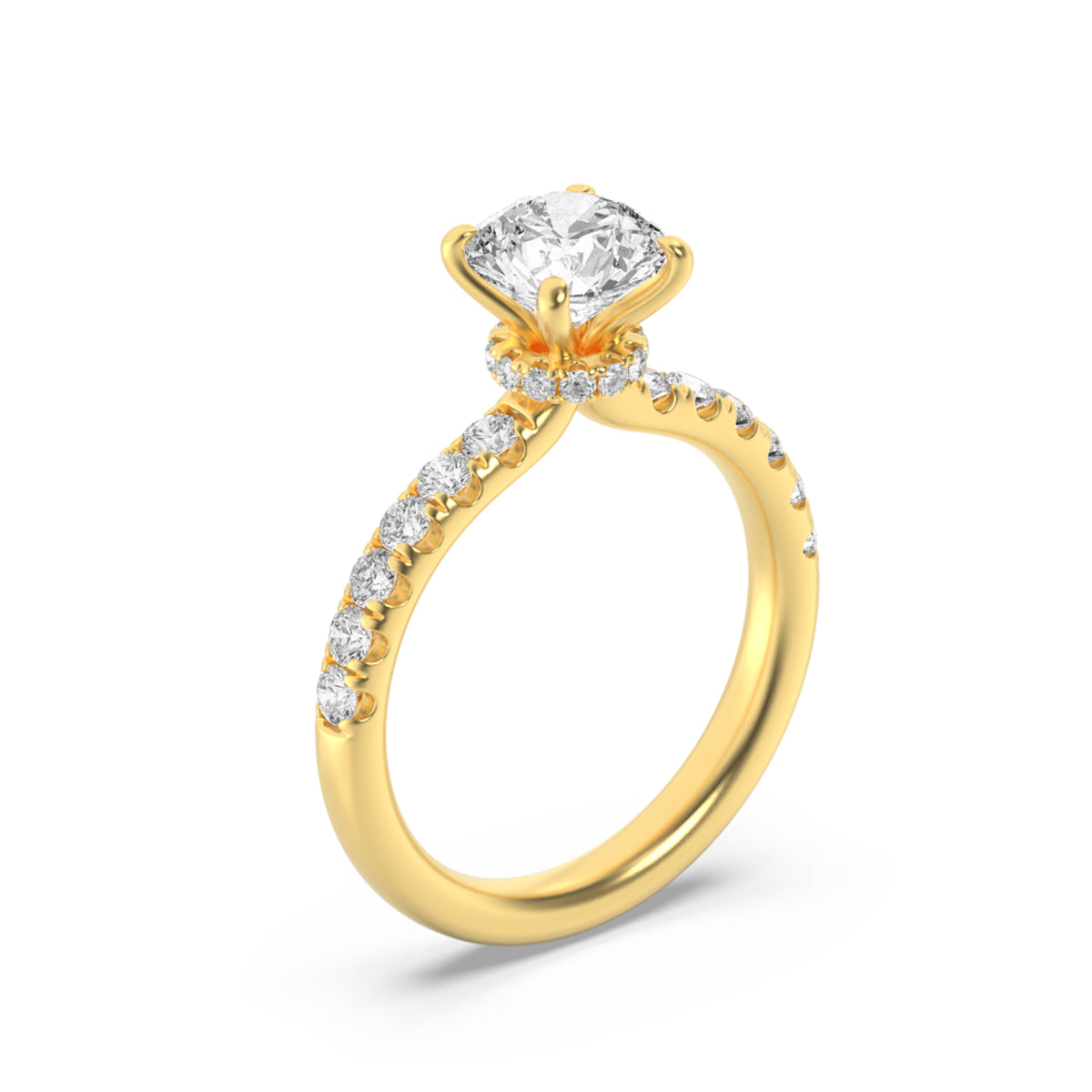 2Cttw Round Shaped Lab Grown Diamond (F/VS) Hidden Halo Accented Ring in 14K Gold