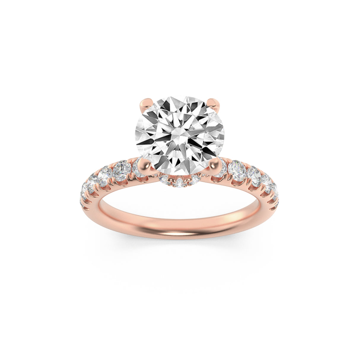2Cttw Round Shaped Lab Grown Diamond (F/VS) Hidden Halo Accented Ring in 14K Gold