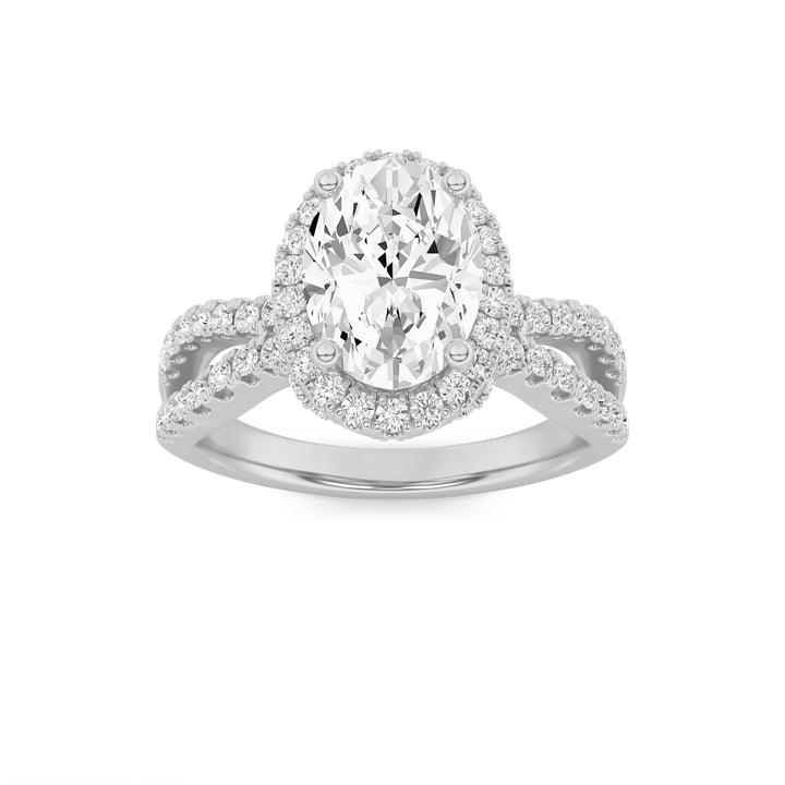 2Cttw Oval Shaped Lab Grown Diamond (G/VS) Split Shank Halo Accented Engagement Ring in 14K Gold